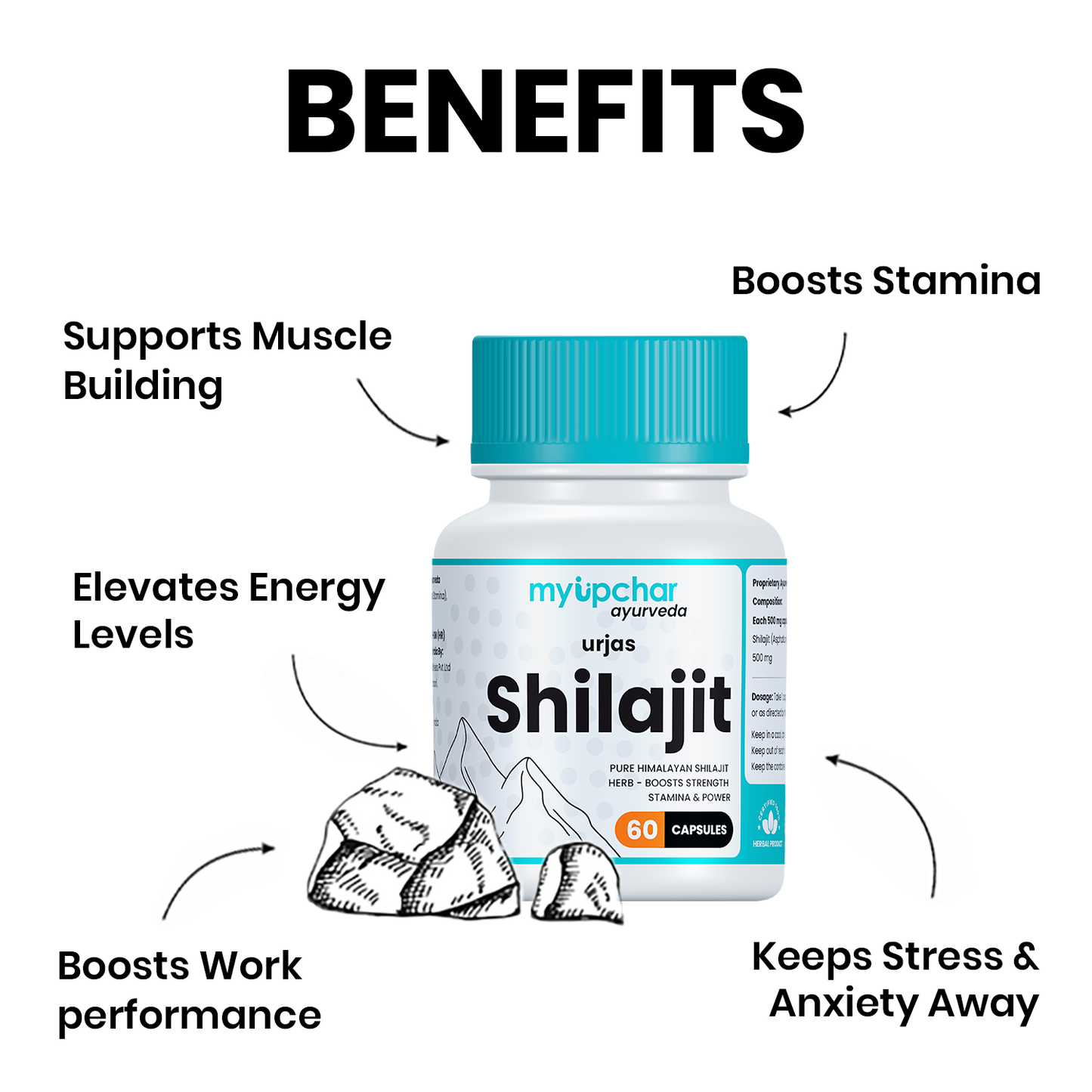 Urjas Pure Himalayan Shilajit Capsules for Boost Performance, Power, Stamina and Strength